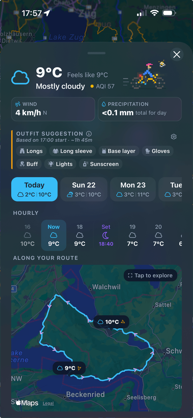 Route Companion - Route weather hour by hour