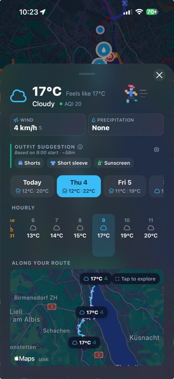 Route Companion running weather and outfit suggestion screenshot